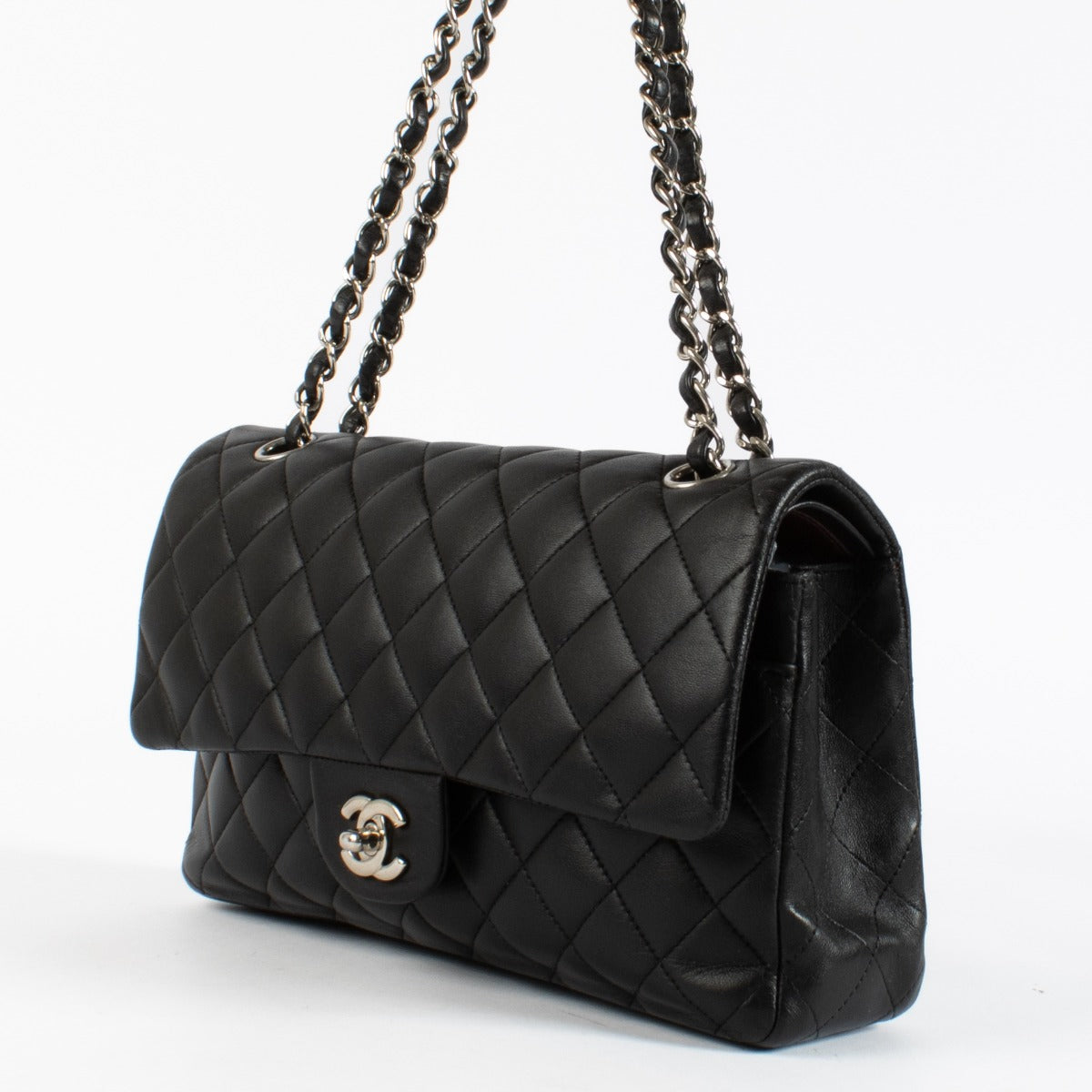 Chanel Black Lambskin Medium Classic Flap 11.12 Bag