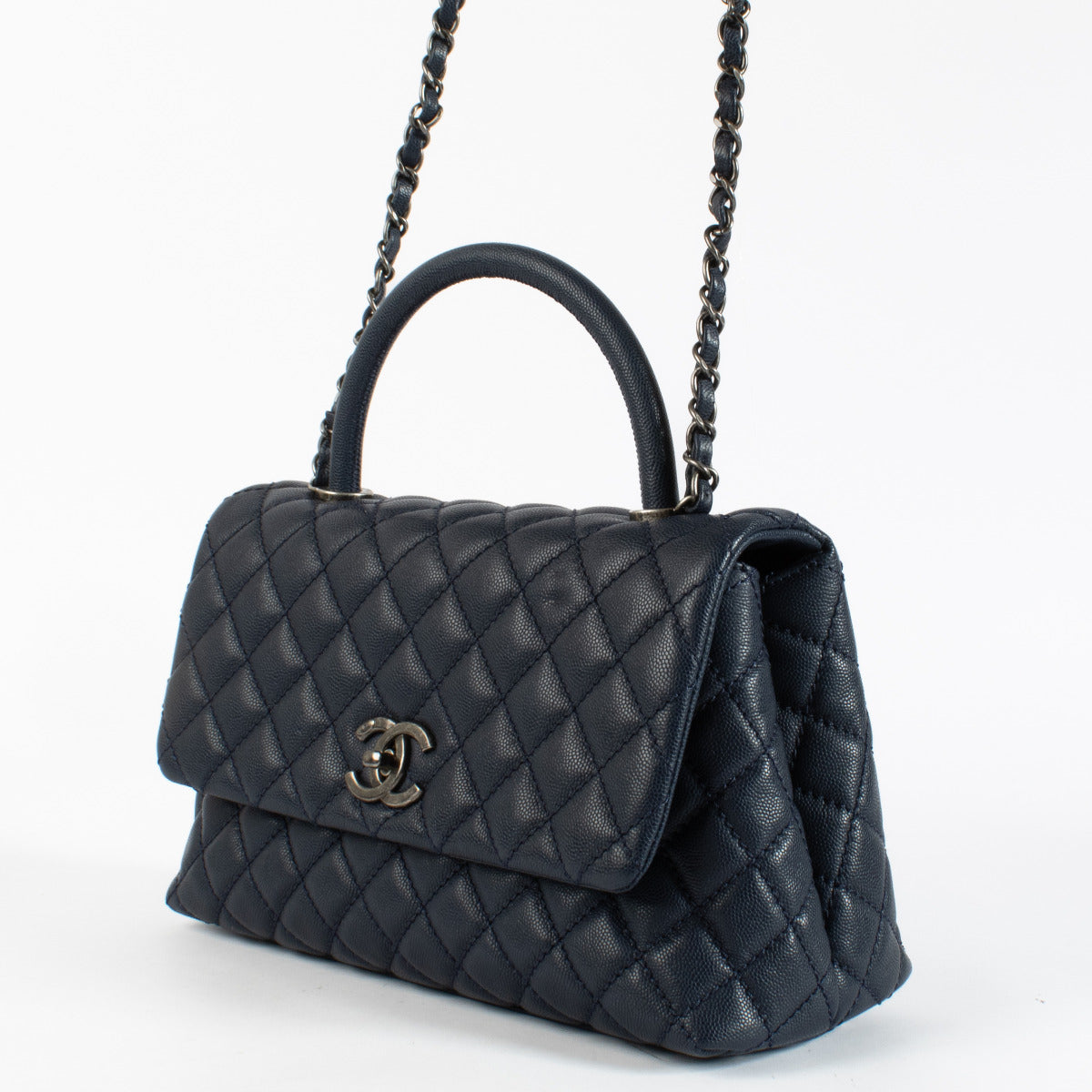Chanel Navy Caviar Medium Coco Handle Bag
