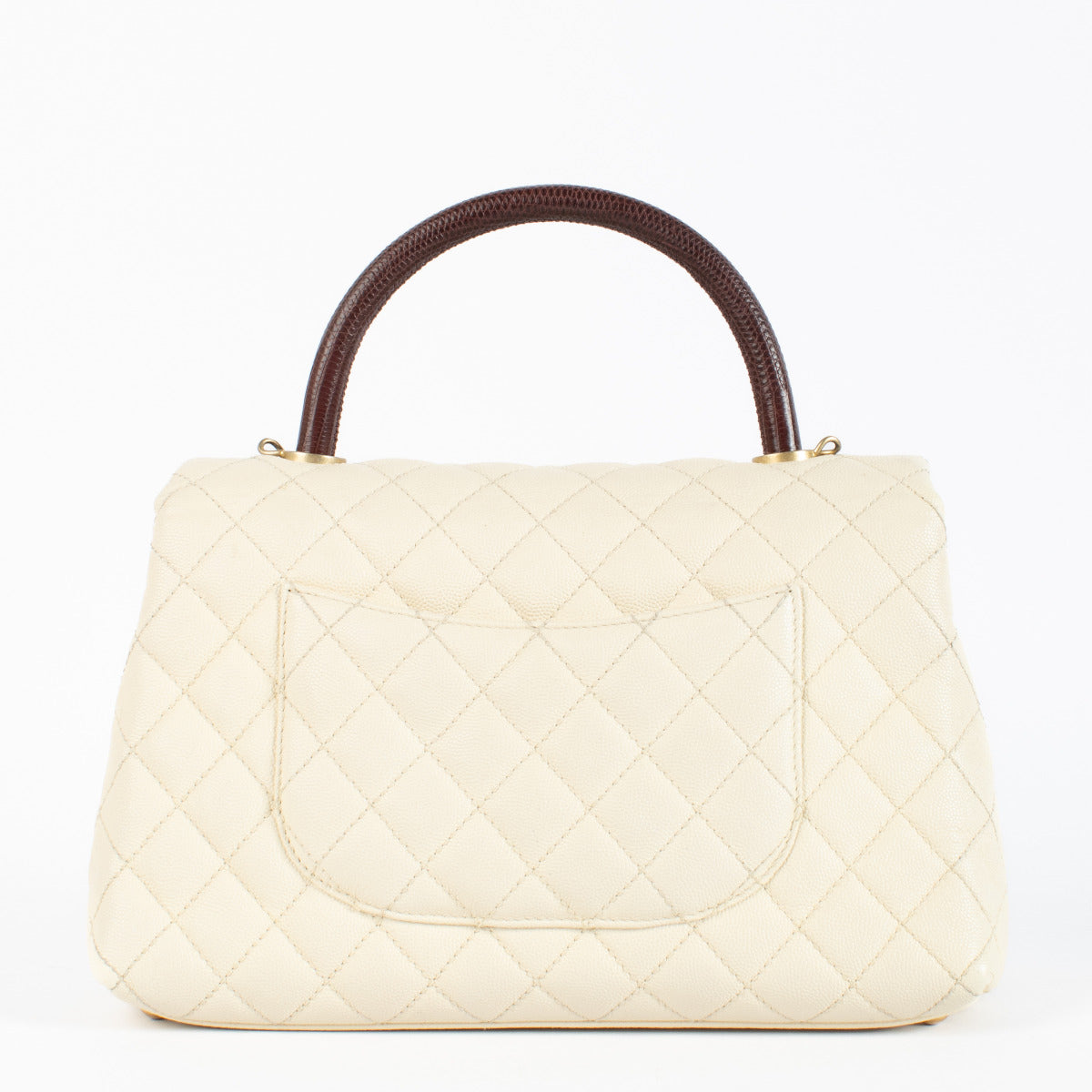 Chanel Cream/Burgundy Lizard Medium Coco Handle Bag