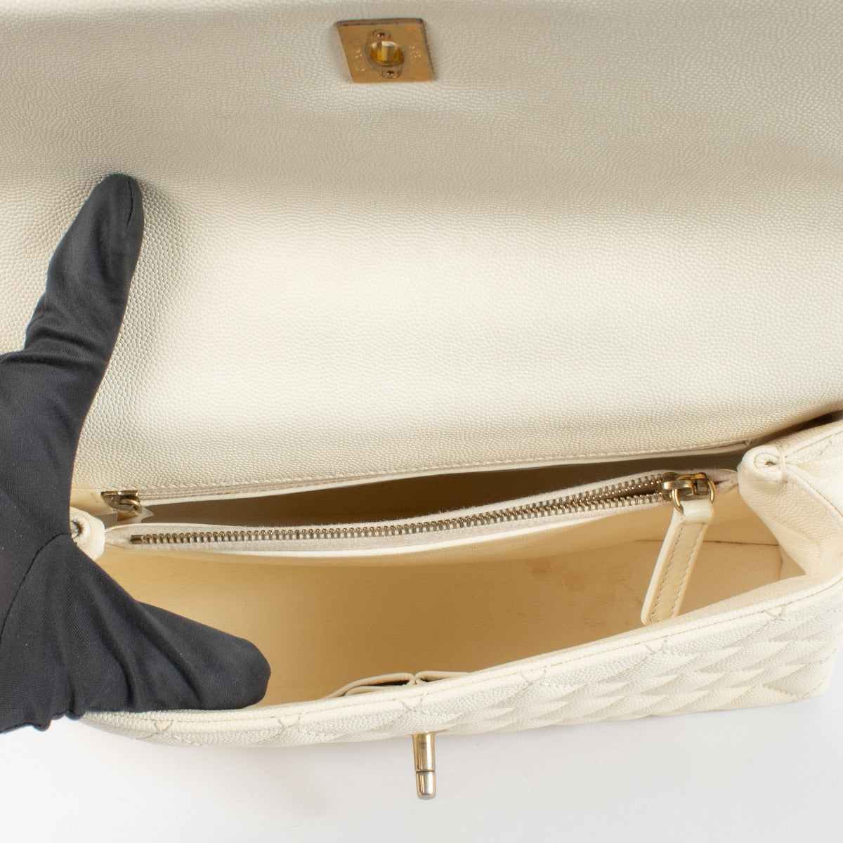 Chanel Cream/Burgundy Lizard Medium Coco Handle Bag