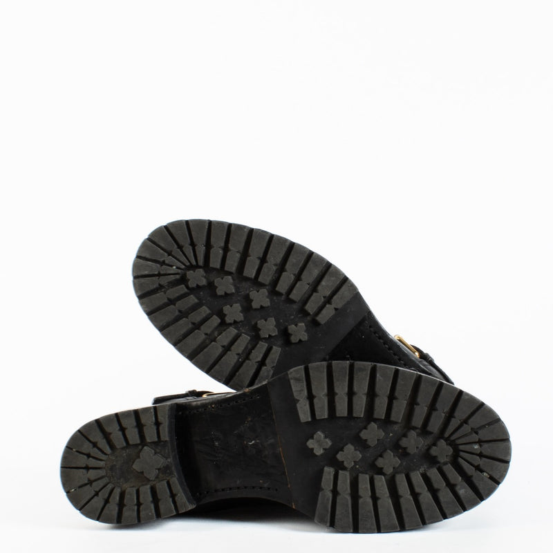 Authentic Pre-Loved Louis Vuitton Black Monogram Embossed Rebellion Ankle Boots - Size 39 1/2 on Labellov.com