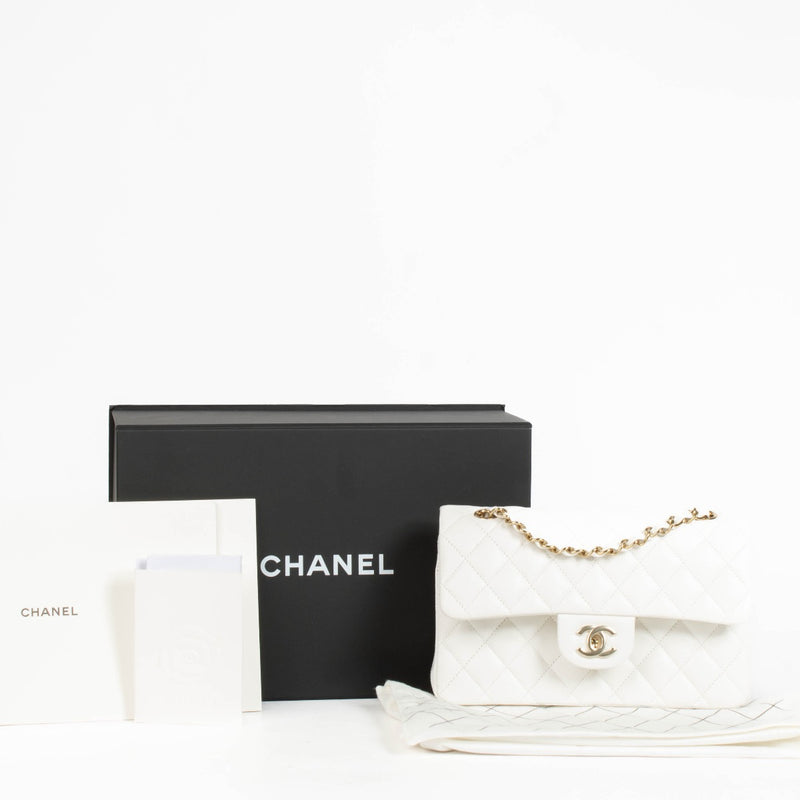 Authentic Chanel White Caviar Small Classic Flap Bag on Labellov.com