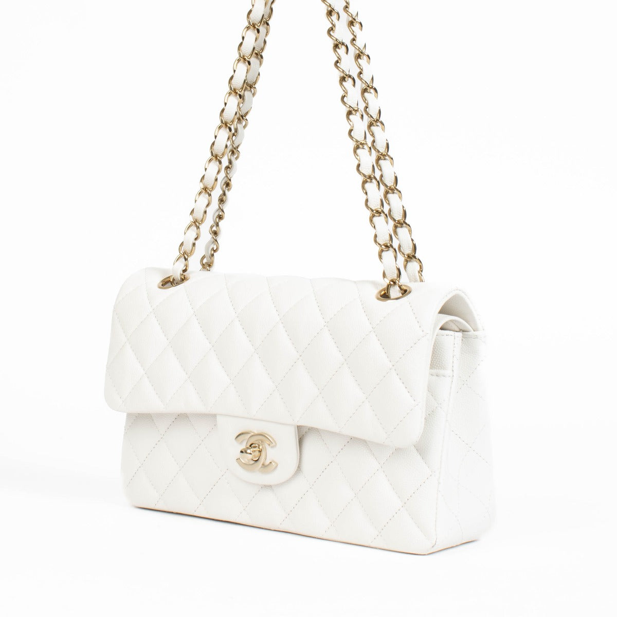 Authentic Chanel White Caviar Small Classic Flap Bag on Labellov.com