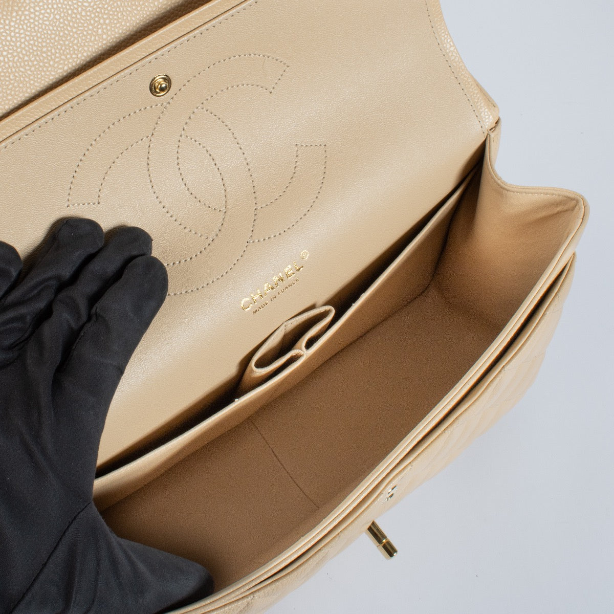 Authentic second hand Chanel Beige Caviar Large Classic Bag on Labellov.com