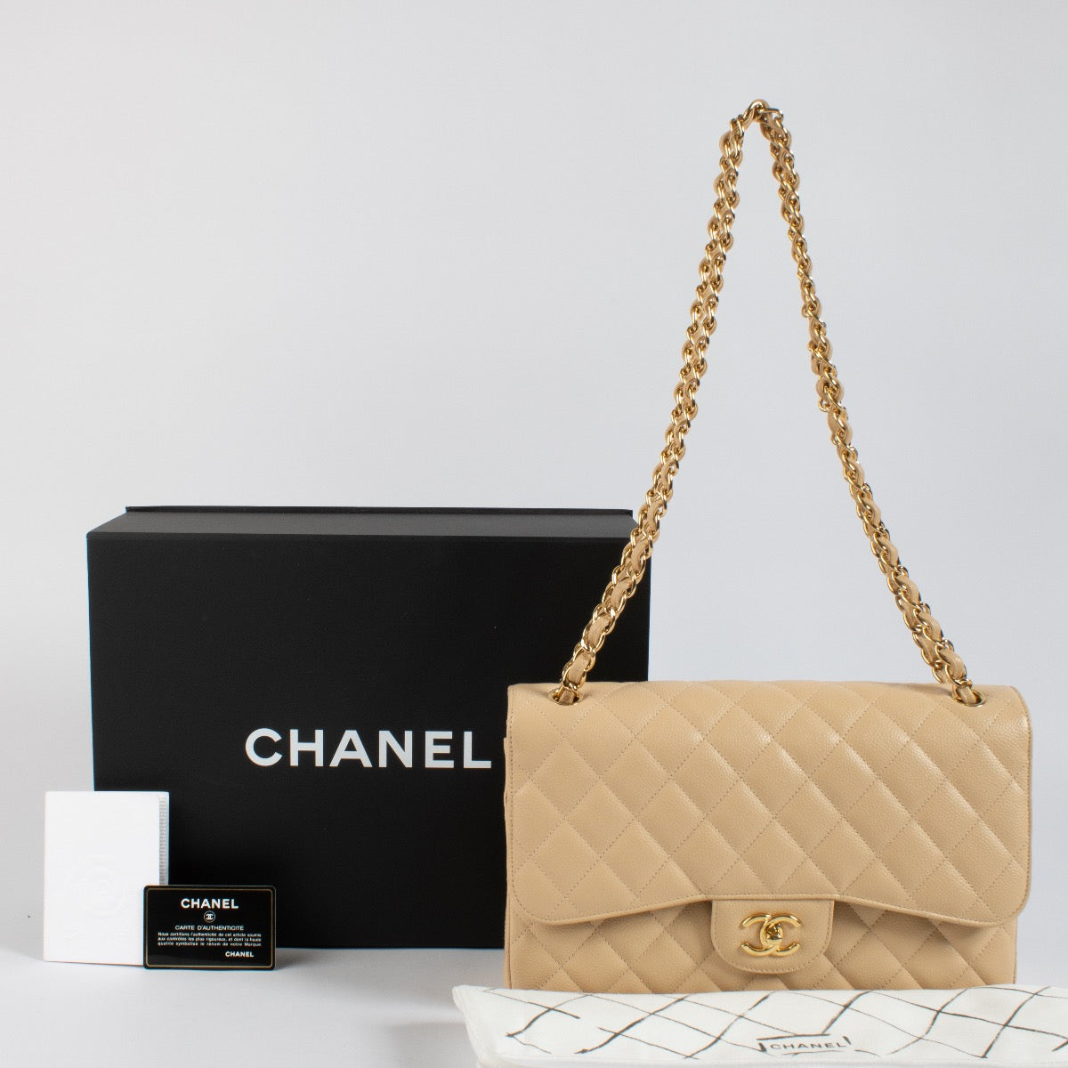 Authentic second hand Chanel Beige Caviar Large Classic Bag on Labellov.com