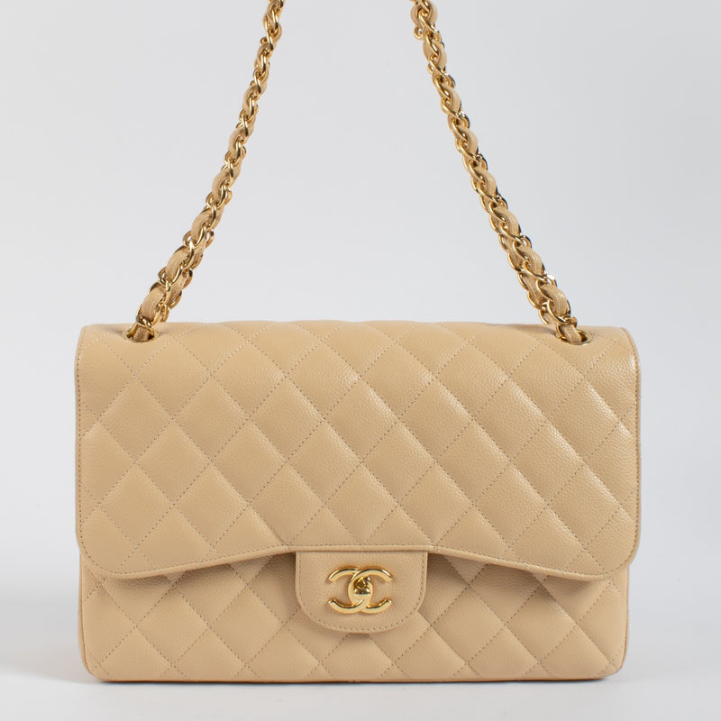 Authentic second hand Chanel Beige Caviar Large Classic Bag on Labellov.com