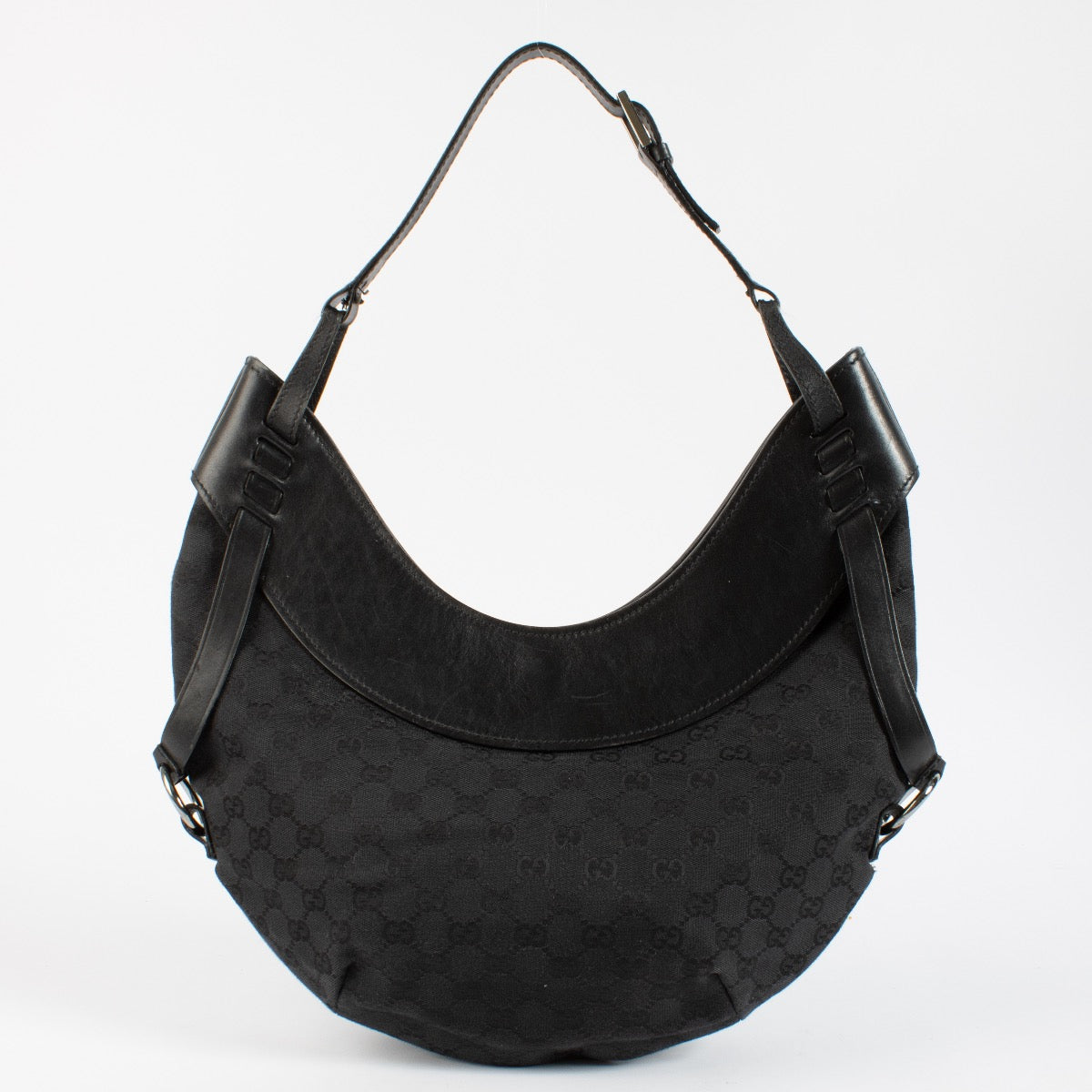Gucci Black GG Canvas Half Moon Hobo Bag