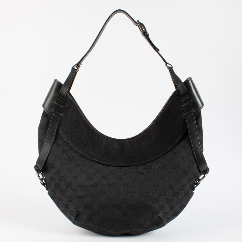 Gucci Black GG Canvas Half Moon Hobo Bag