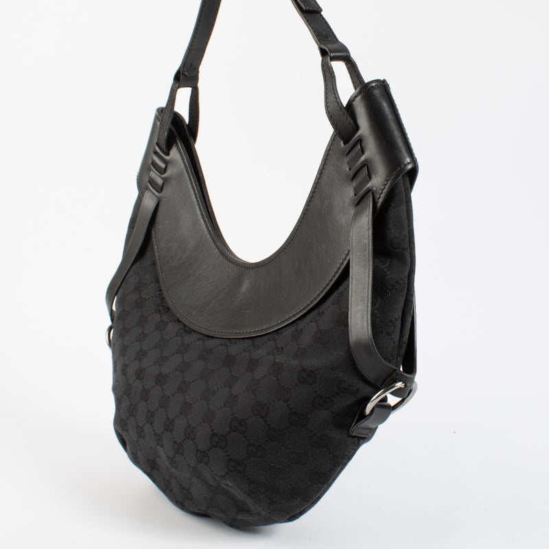 Gucci Black GG Canvas Half Moon Hobo Bag