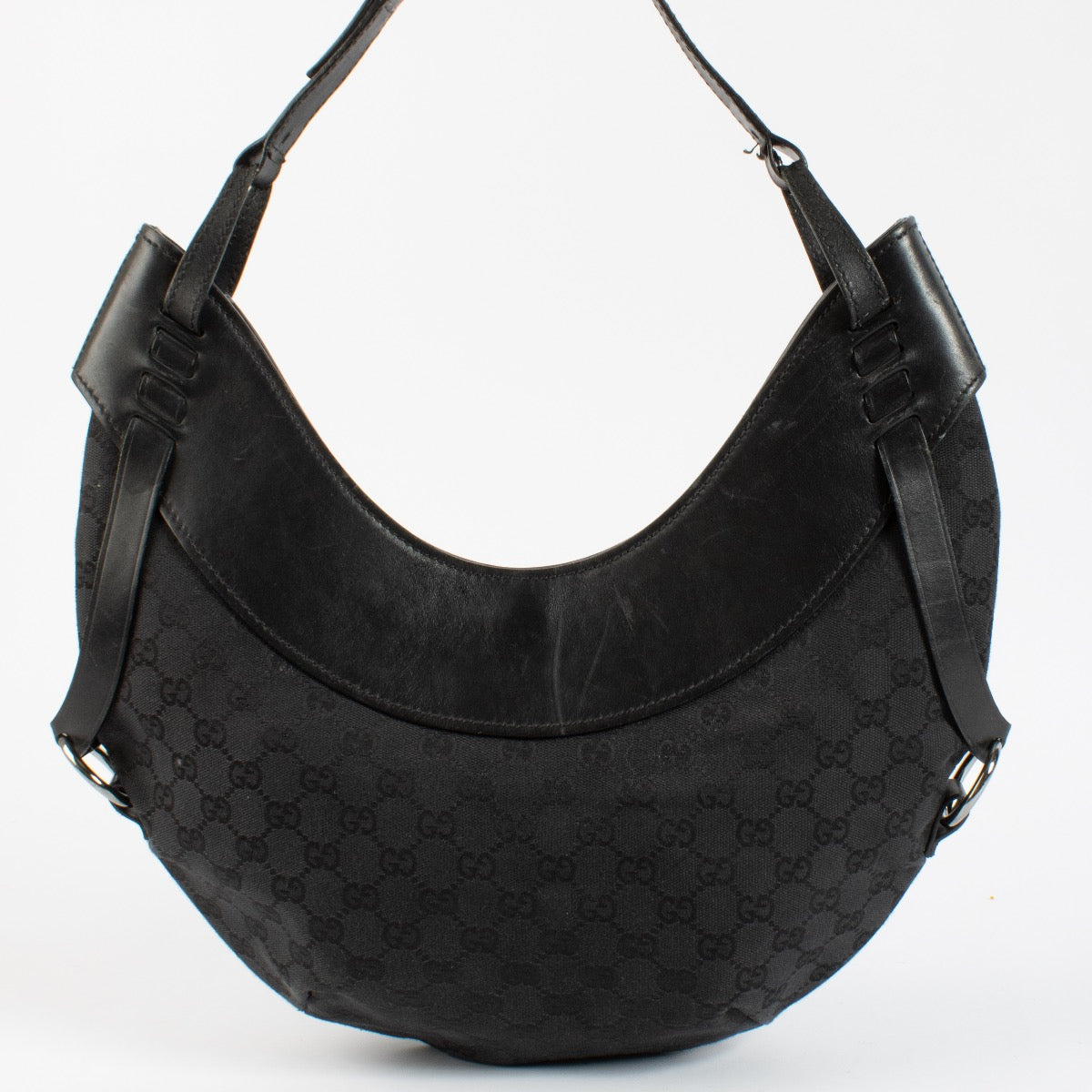 Gucci Black GG Canvas Half Moon Hobo Bag