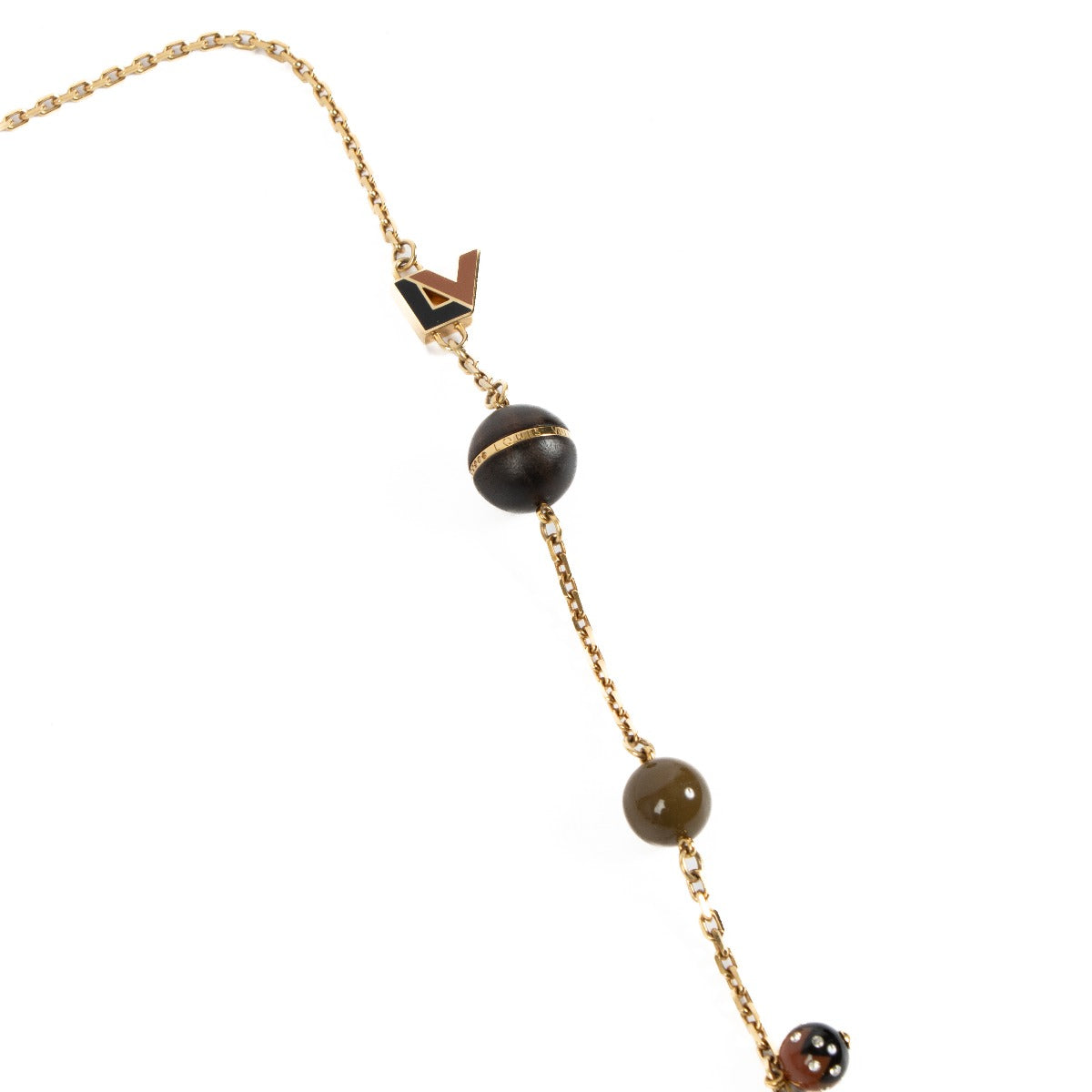 Authentic second hand Louis Vuitton Gold crystal Wood ball Long Necklace on Labellov.com