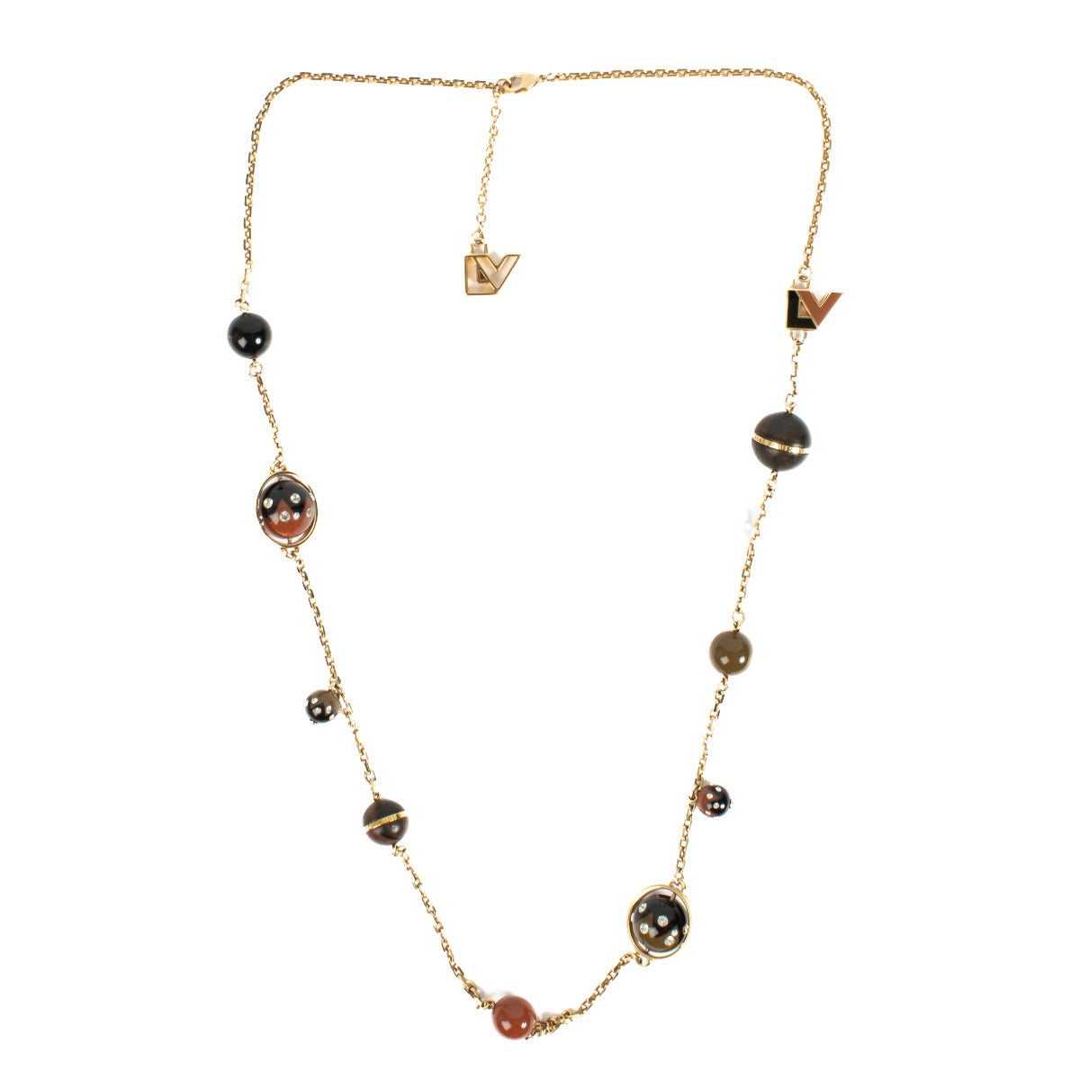 Authentic second hand Louis Vuitton Gold crystal Wood ball Long Necklace on Labellov.com