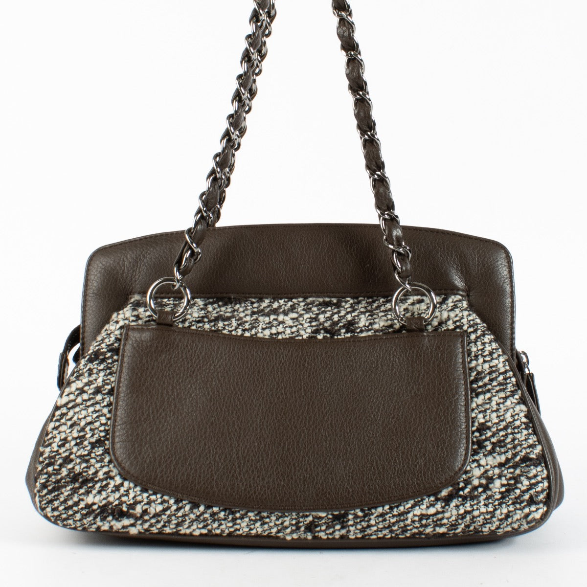 Authentic Preloved Chanel Brown Leather/Tweed 2.55 Frame Shoulder Bag on Labellov.com