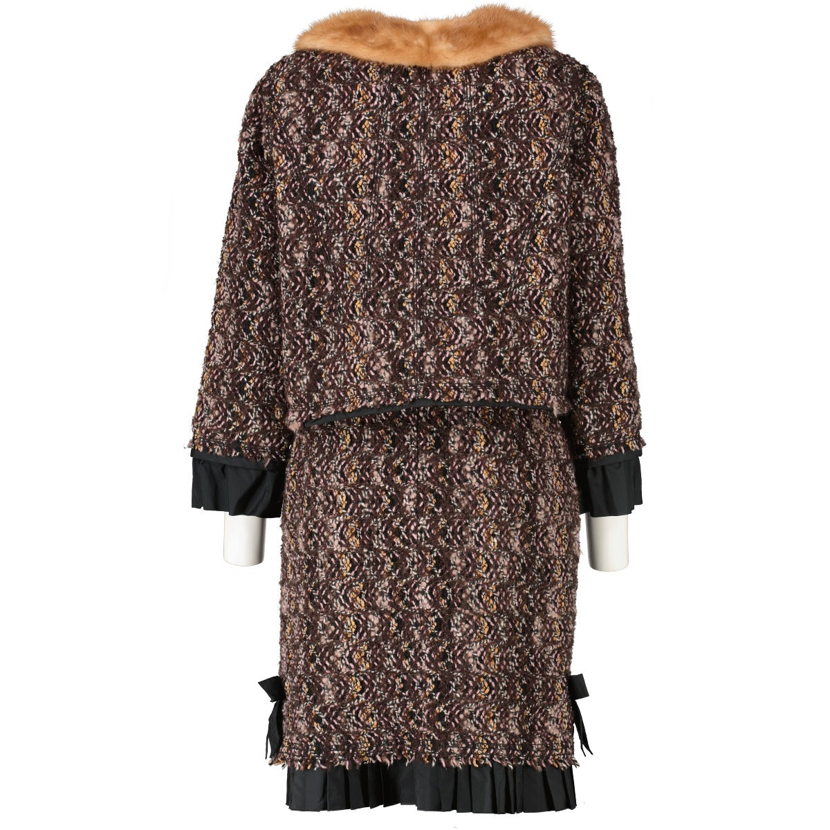 Ensemble Robe en tweed et soie/Veste bordée de vison Louis Vuitton AH10 - Taille FR40