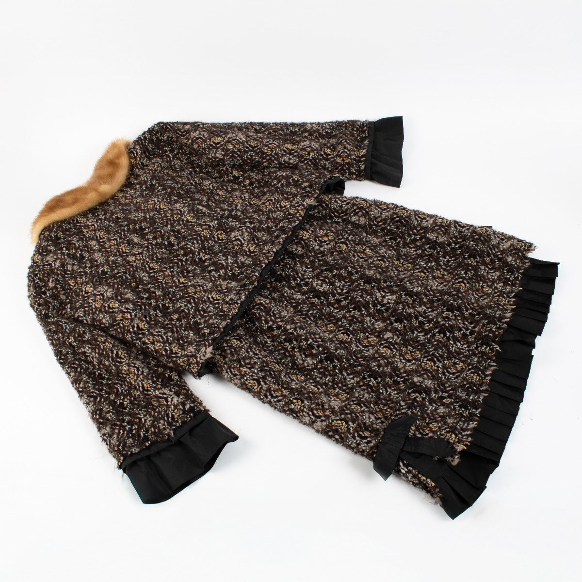 Ensemble Robe en tweed et soie/Veste bordée de vison Louis Vuitton AH10 - Taille FR40
