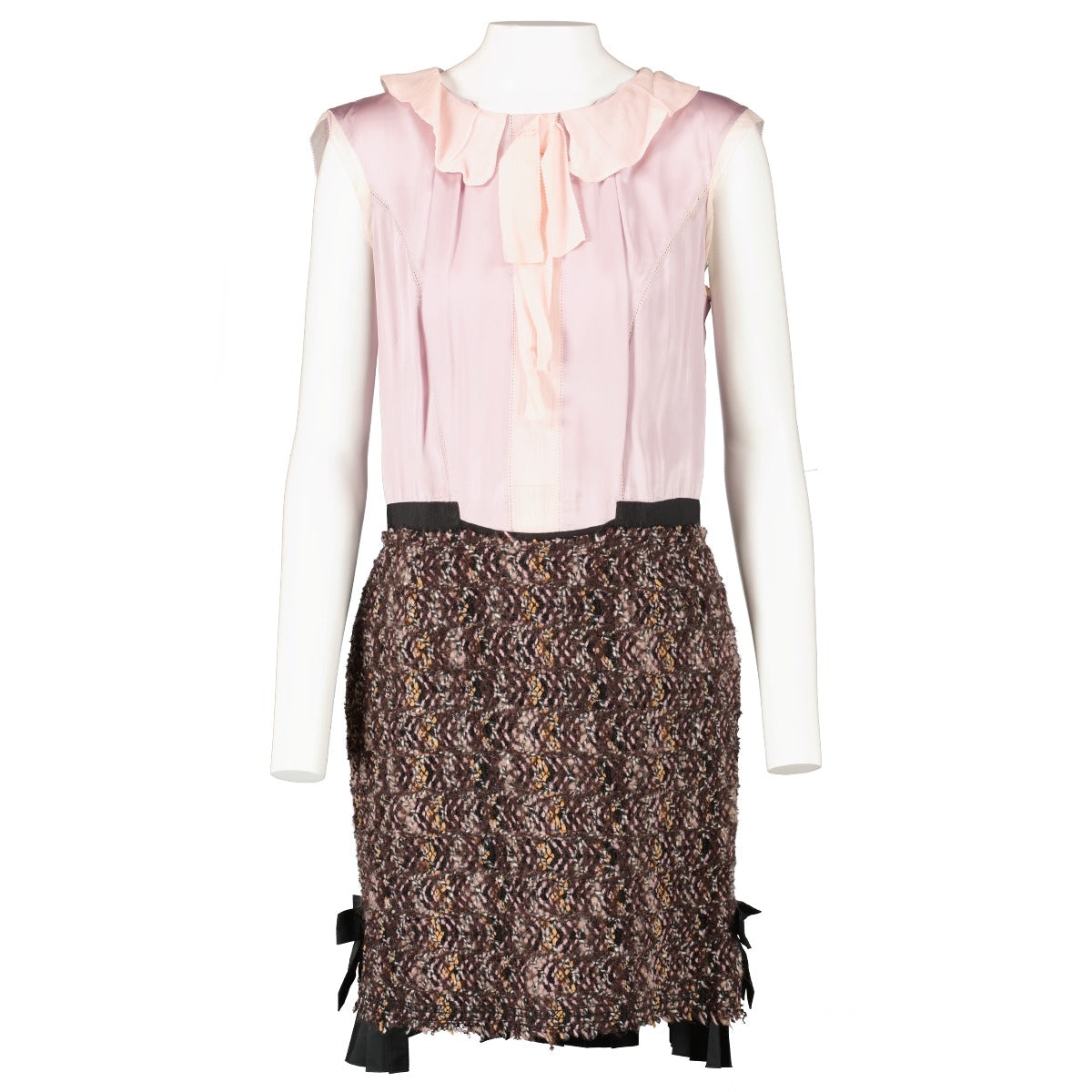 Louis Vuitton Fall Winter 2010 FW10 Tweed & Silk Dress/Mink Trimmed Jacket Set