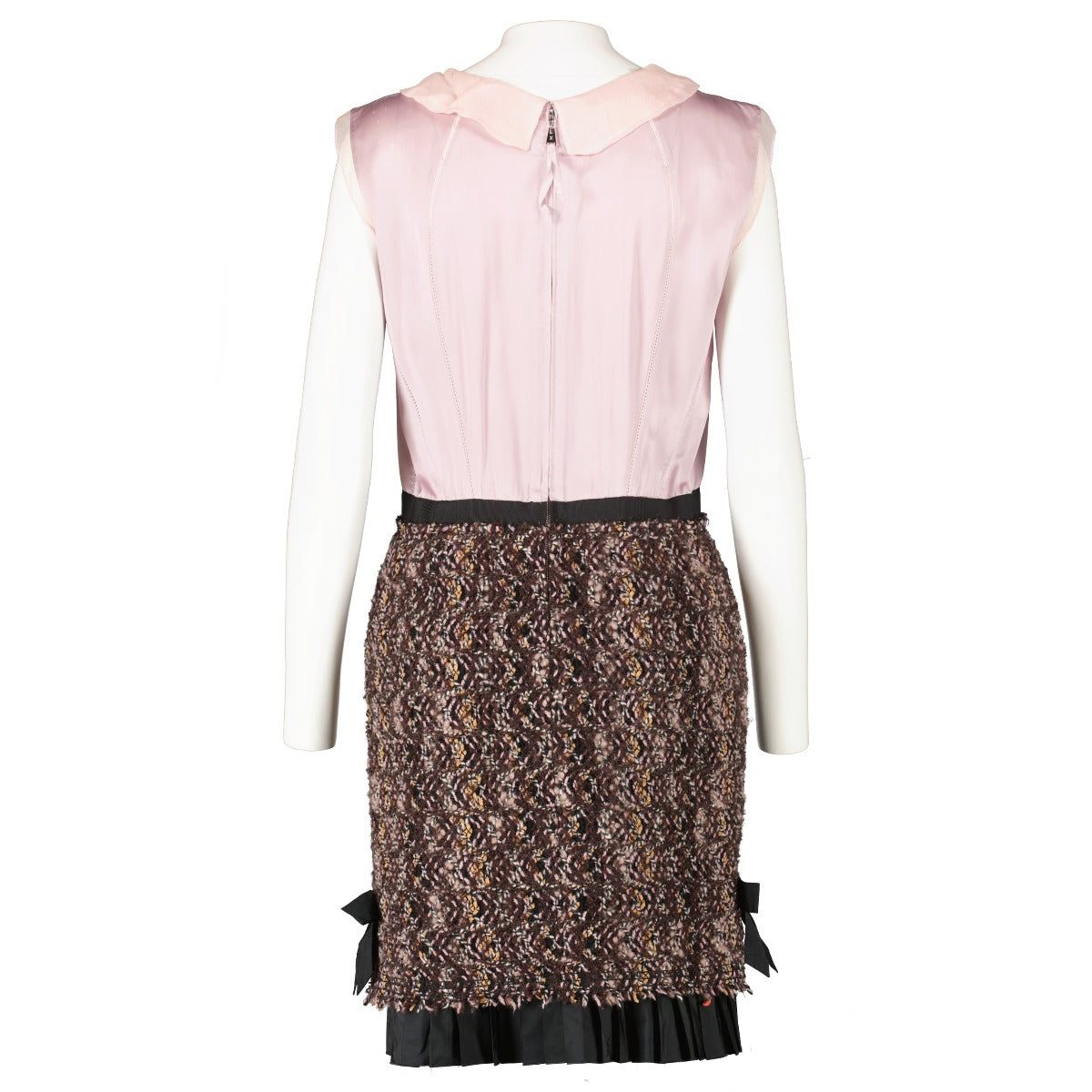 Ensemble Robe en tweed et soie/Veste bordée de vison Louis Vuitton AH10 - Taille FR40