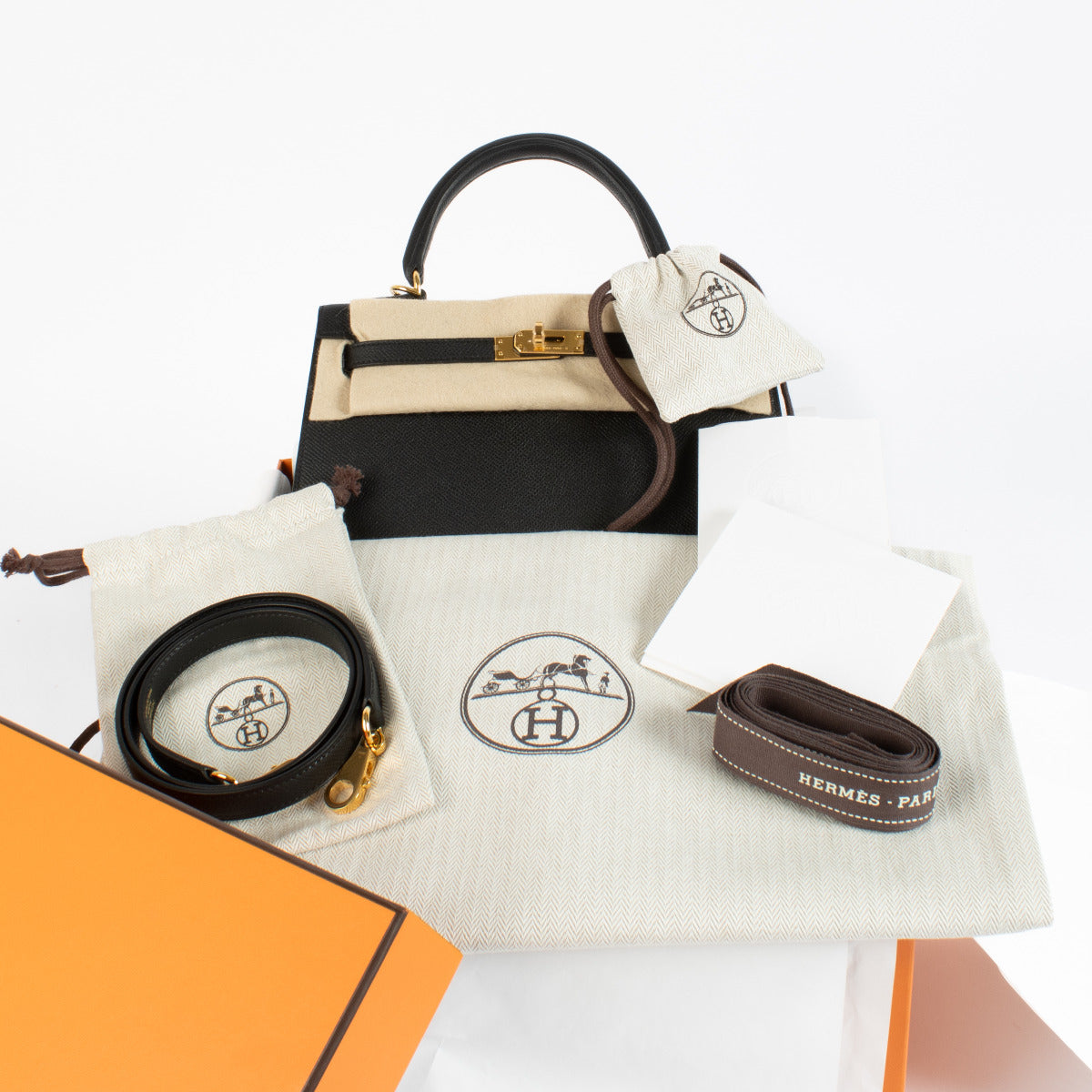 Hermès Black Kelly 25 Sellier Epsom GHW