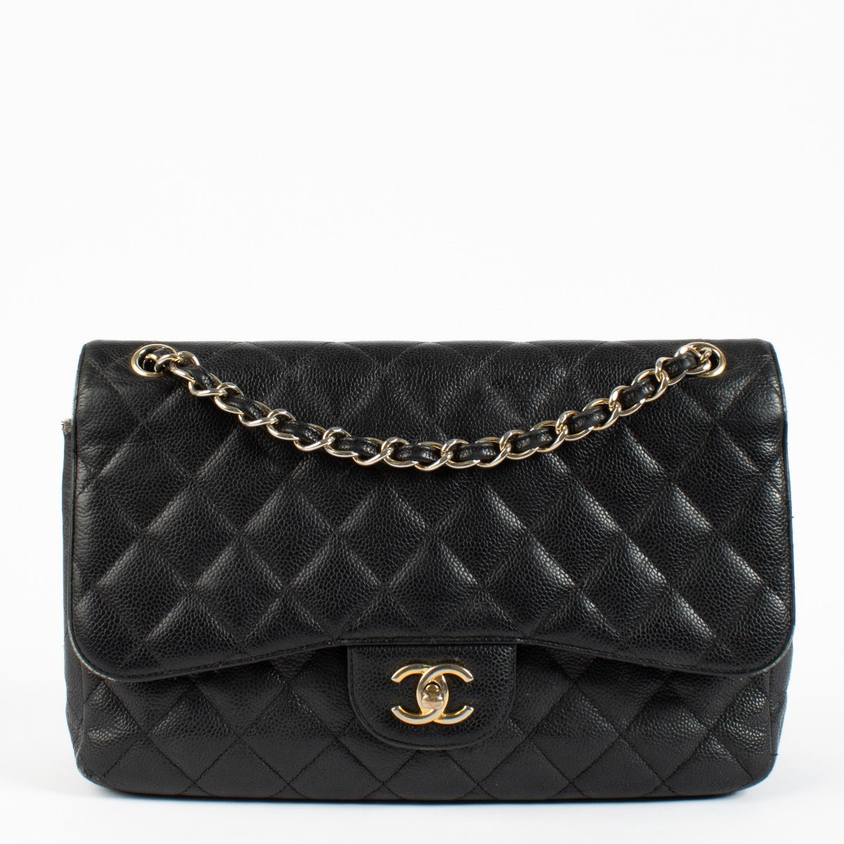 Shop safe online at Labellov in Antwerp and Knokke this 100% authentic second hand Chanel Black Caviar Large Classic Flap Bag