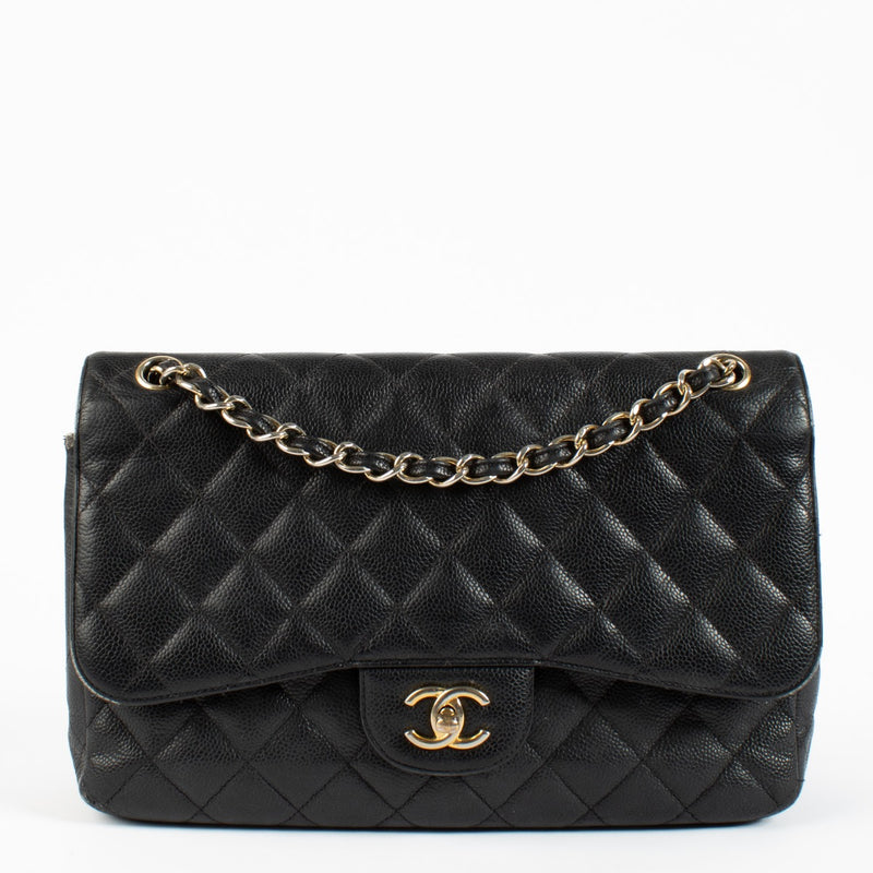 Shop safe online at Labellov in Antwerp and Knokke this 100% authentic second hand Chanel Black Caviar Large Classic Flap Bag