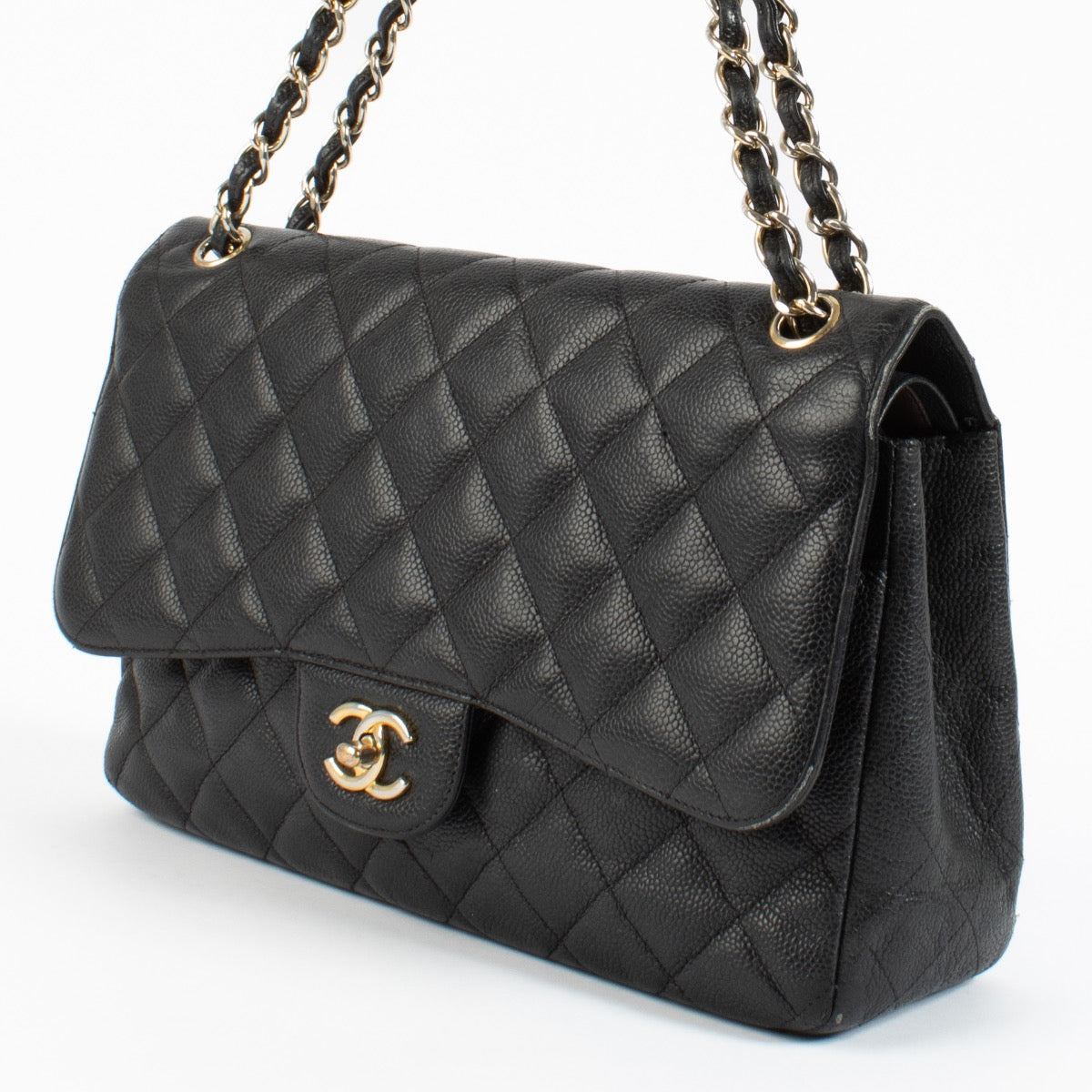 Shop safe online at Labellov in Antwerp and Knokke this 100% authentic second hand Chanel Black Caviar Large Classic Flap Bag