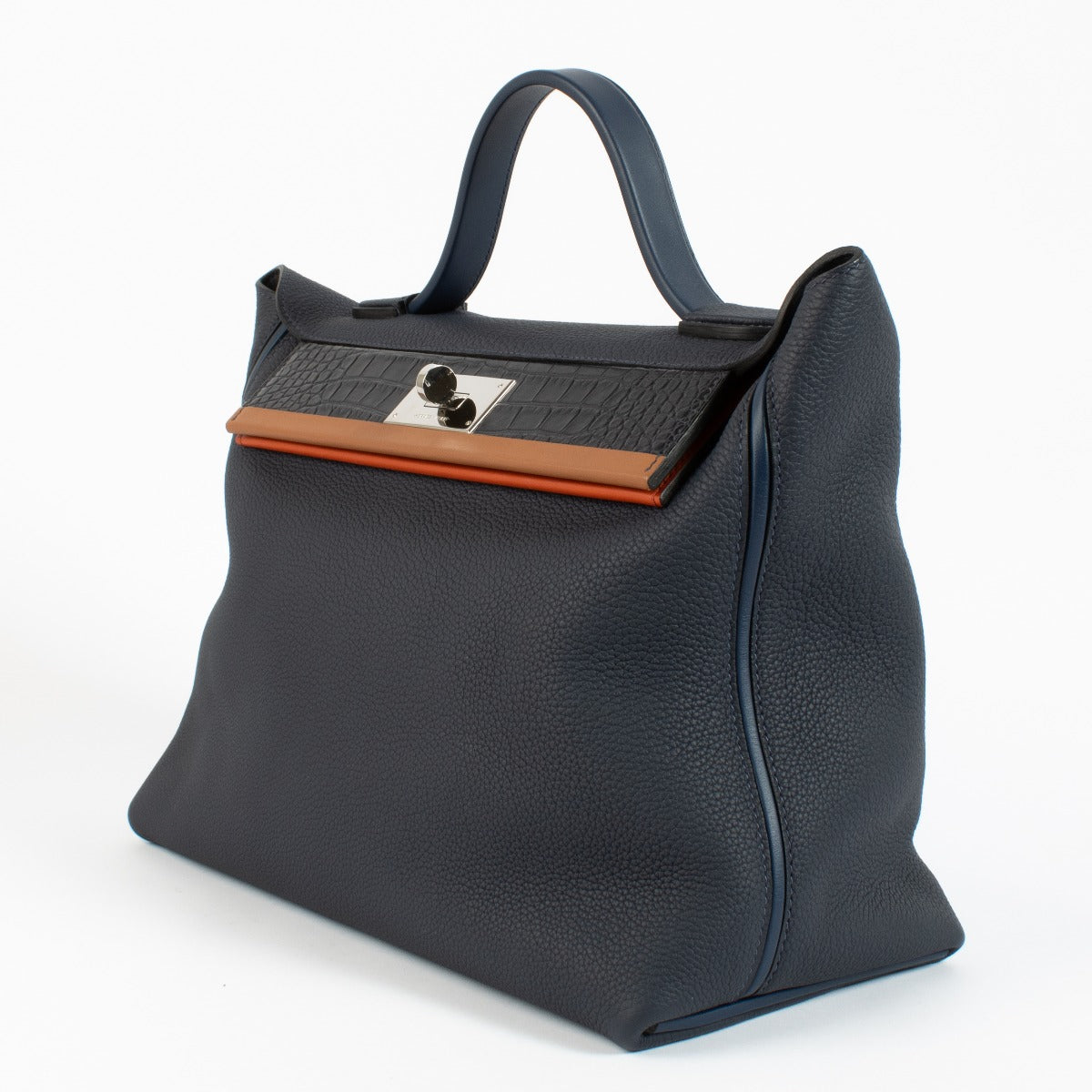 2021 Hermès 24/24 35 Patchwork Bleu Nuit/Navy/Marine/Gold/Terre Battue Togo/Swift/Alligator Palladium Hardware