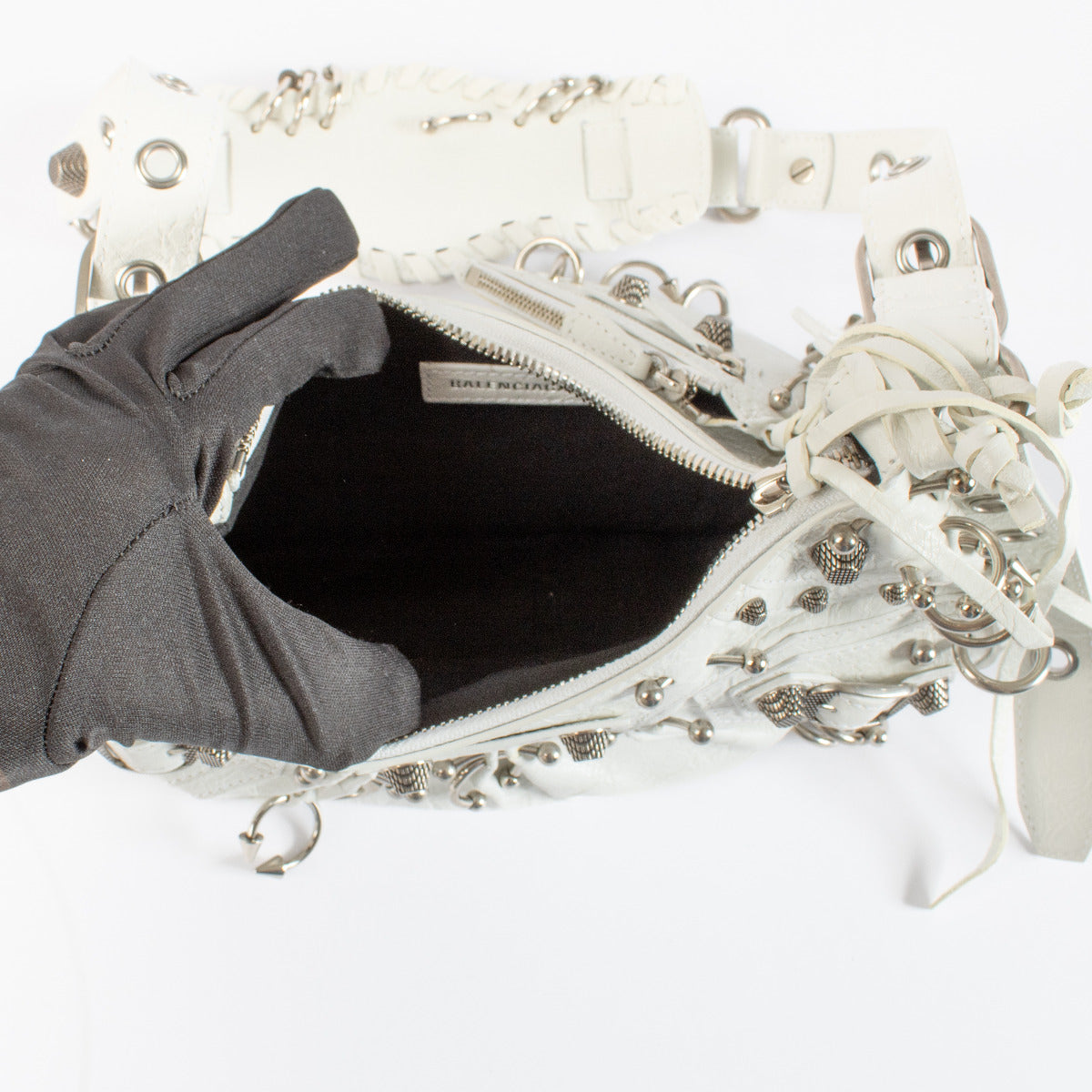 Balenciaga White Pierced Cagole XS Bag