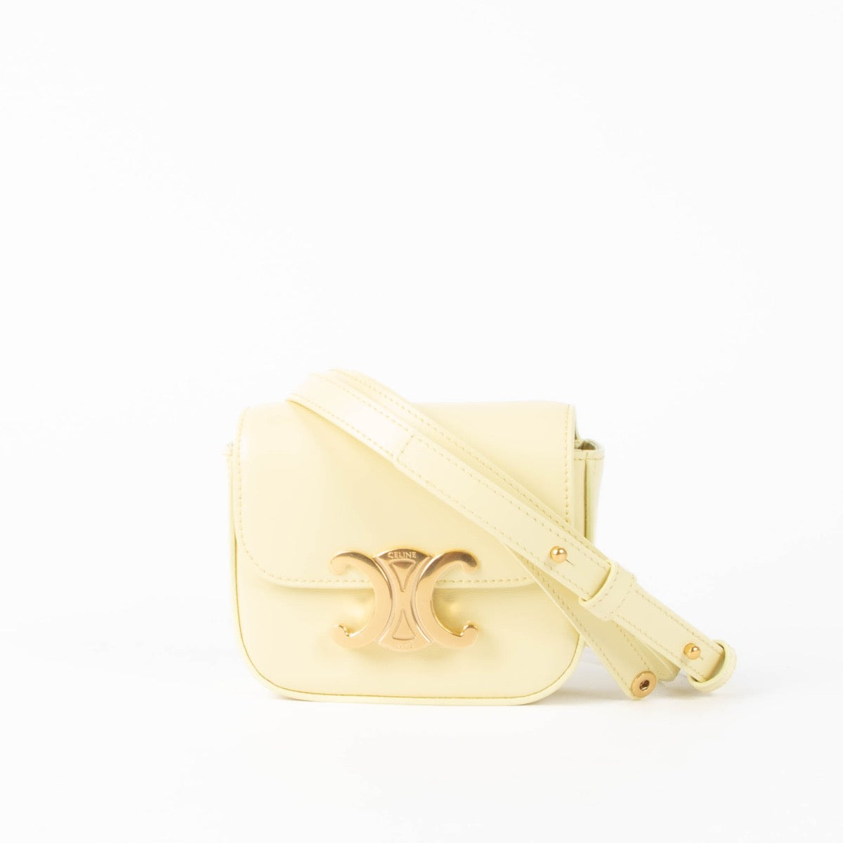 Authentic pre-loved Celine Yellow Shiny Calfskin Mini Claude Crossbody Bag on Labellov.com