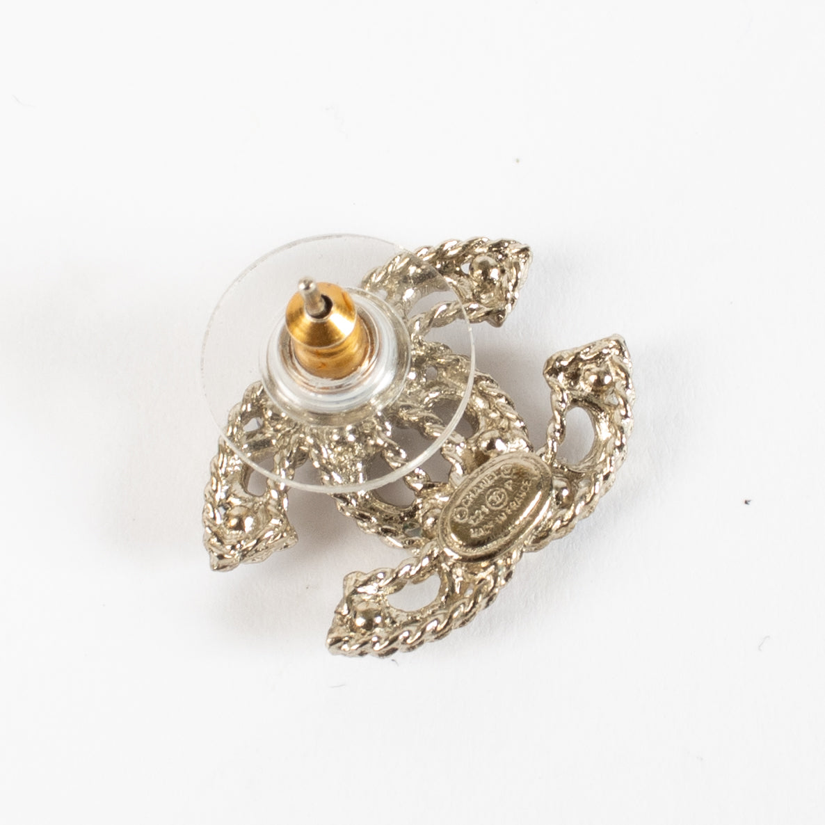 Chanel 21P Silver Resin CC Earrings