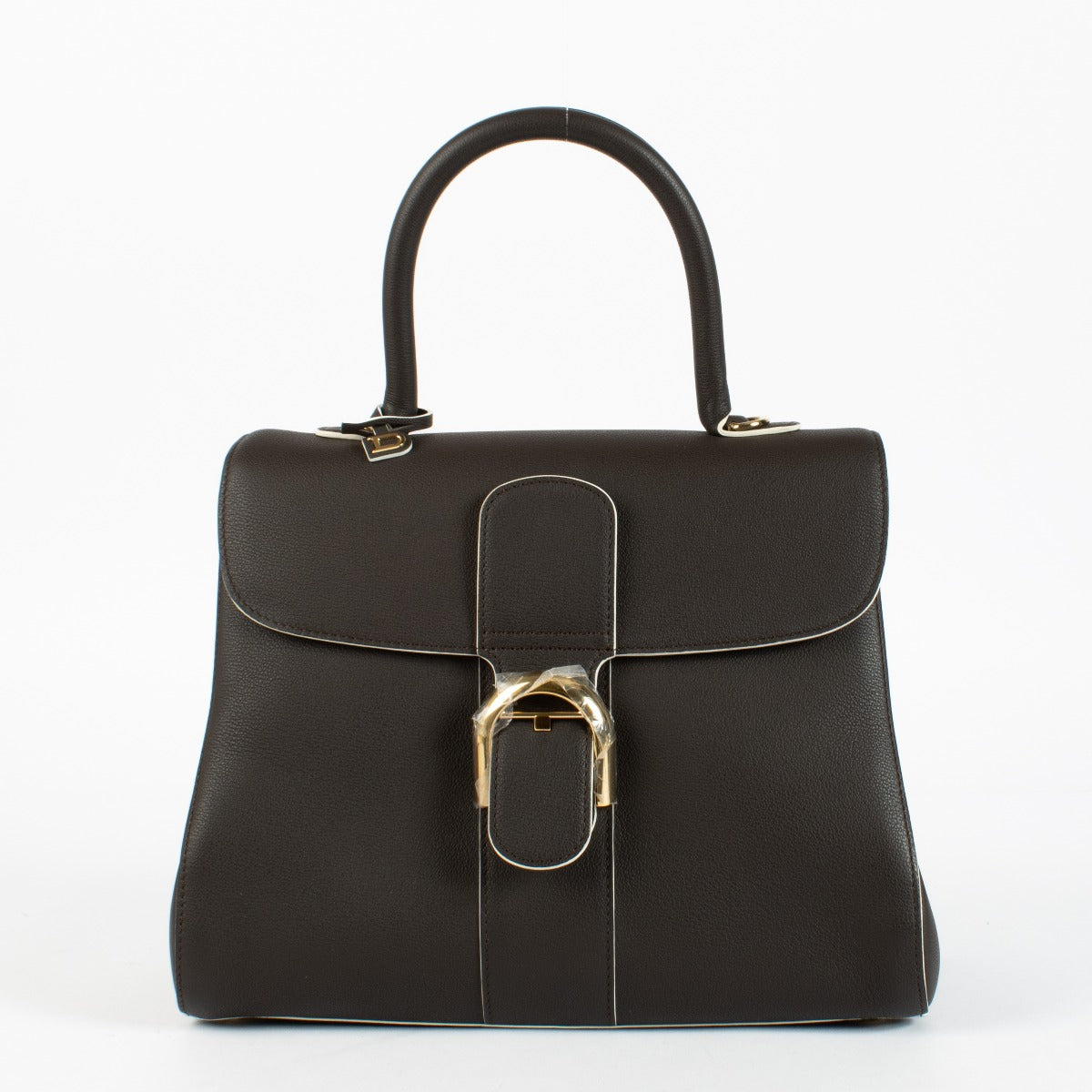 Authentic Delvaux Brillant MM in Ebène Box Calf leather a timeless luxury handbag in excellent condition at Labellov.com.