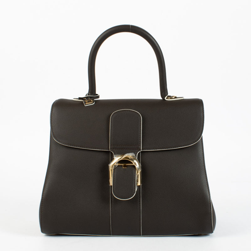 Authentic Delvaux Brillant MM in Ebène Box Calf leather a timeless luxury handbag in excellent condition at Labellov.com.