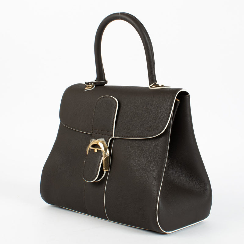 Authentic Delvaux Brillant MM in Ebène Box Calf leather a timeless luxury handbag in excellent condition at Labellov.com.