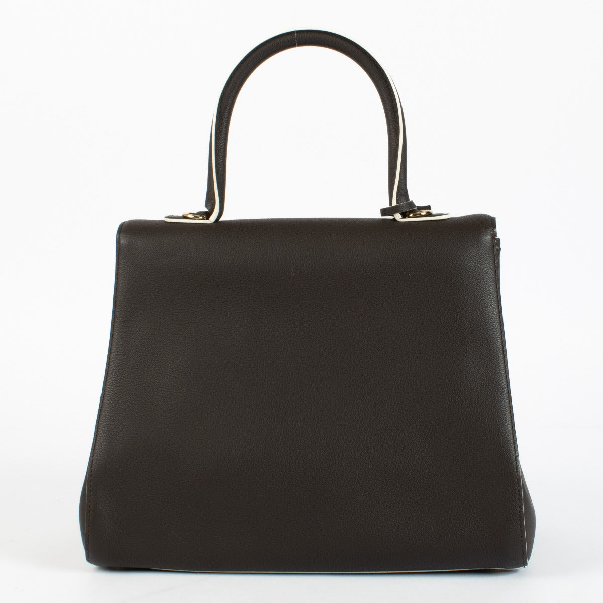 Authentic Delvaux Brillant MM in Ebène Box Calf leather a timeless luxury handbag in excellent condition at Labellov.com.