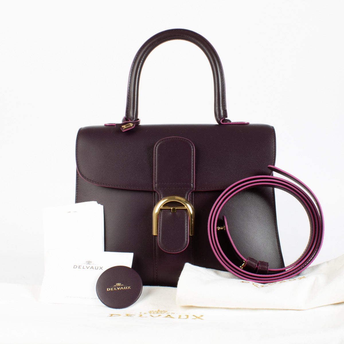 Delvaux Brillant MM in Prune Box Calf leather luxury handbag at Labellov.com