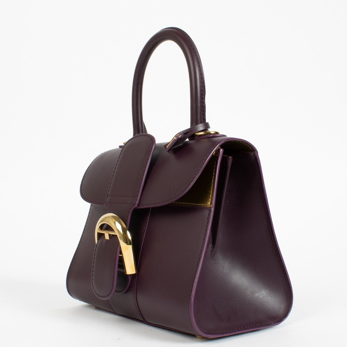 Authentic preloved Delvaux Prune/Antique Gold Box Calf Brillant Mini Mirage on Labellov.com