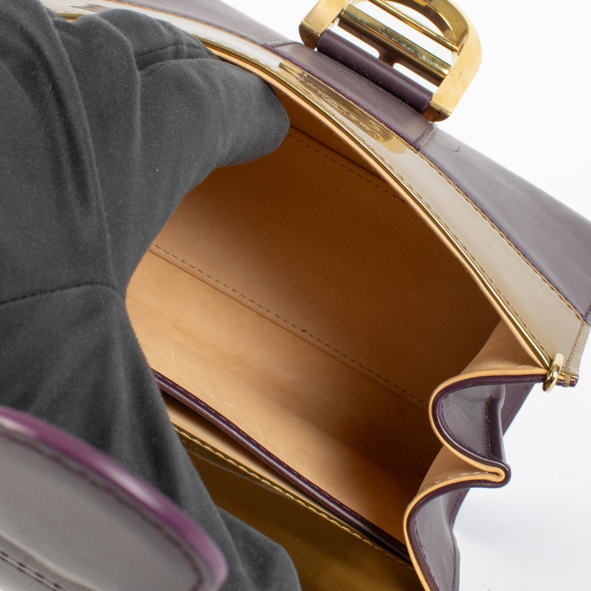 Authentic preloved Delvaux Prune/Antique Gold Box Calf Brillant Mini Mirage on Labellov.com