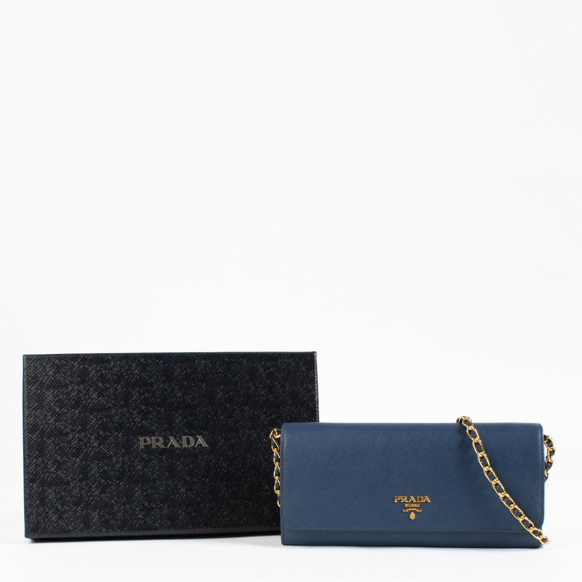 Prada Blue Saffiano Wallet On Chain Crossbody Bag