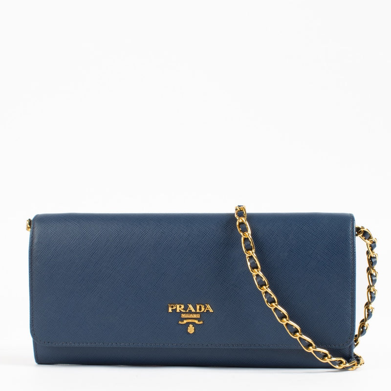 Prada Blue Saffiano Wallet On Chain Crossbody Bag