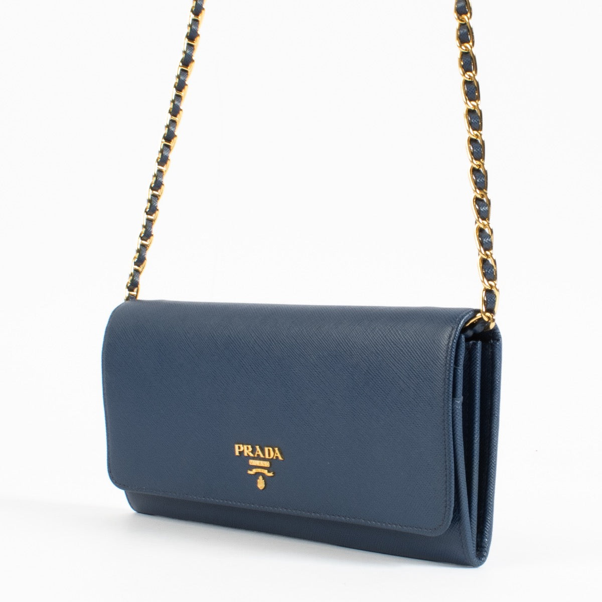 Prada Blue Saffiano Wallet On Chain Crossbody Bag