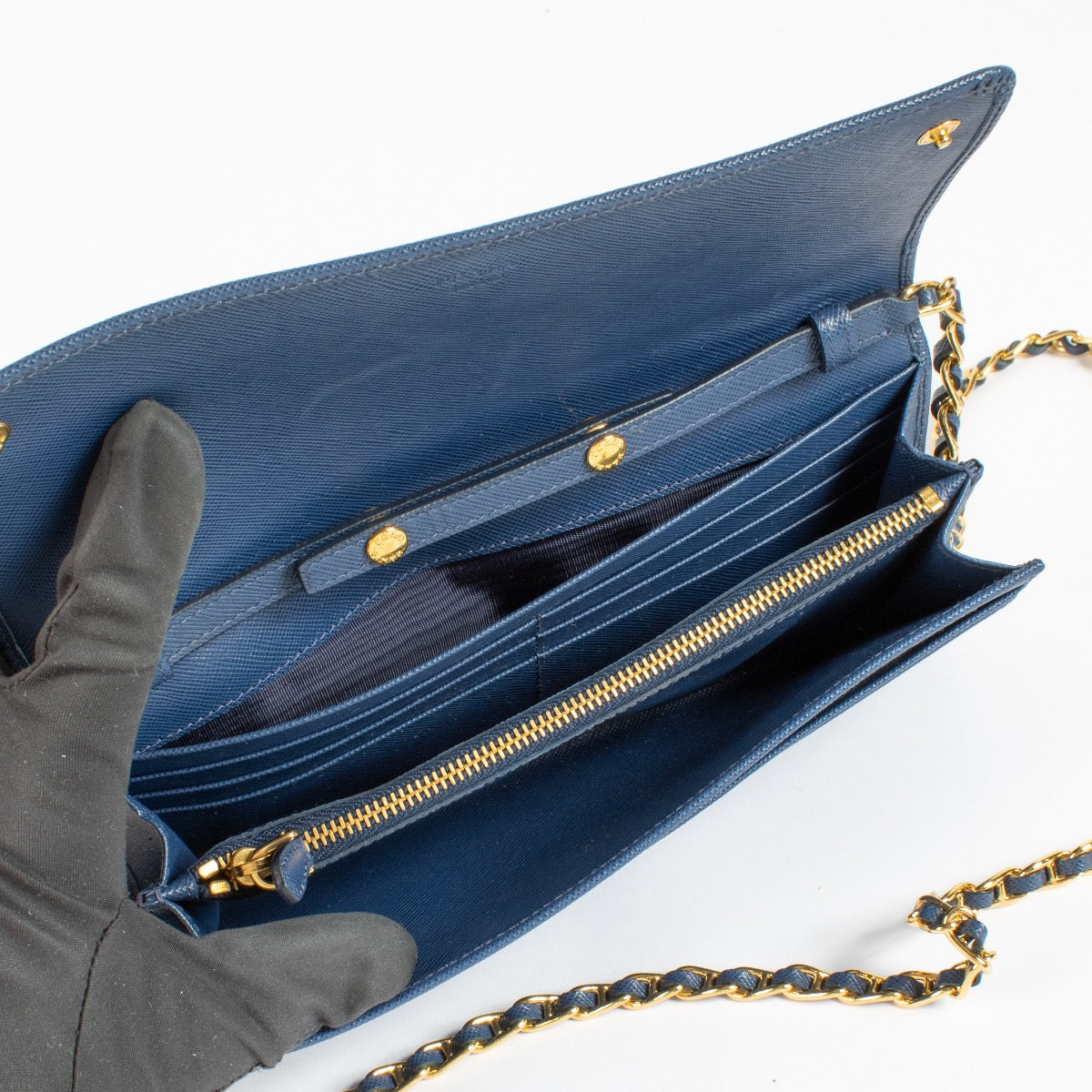 Prada Blue Saffiano Wallet On Chain Crossbody Bag
