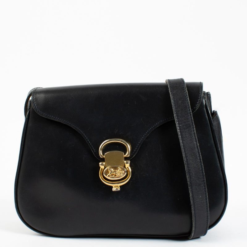 Celine Blue Shiny Calfskin Horse Carriage Vintage Bag