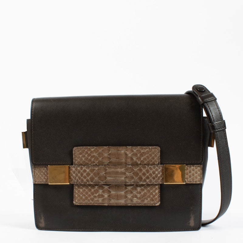 Shop safe online at Labellov in Antwerp, Brussels and Knokke this 100% authentic second hand Delvaux Brown Python Madame Bag
