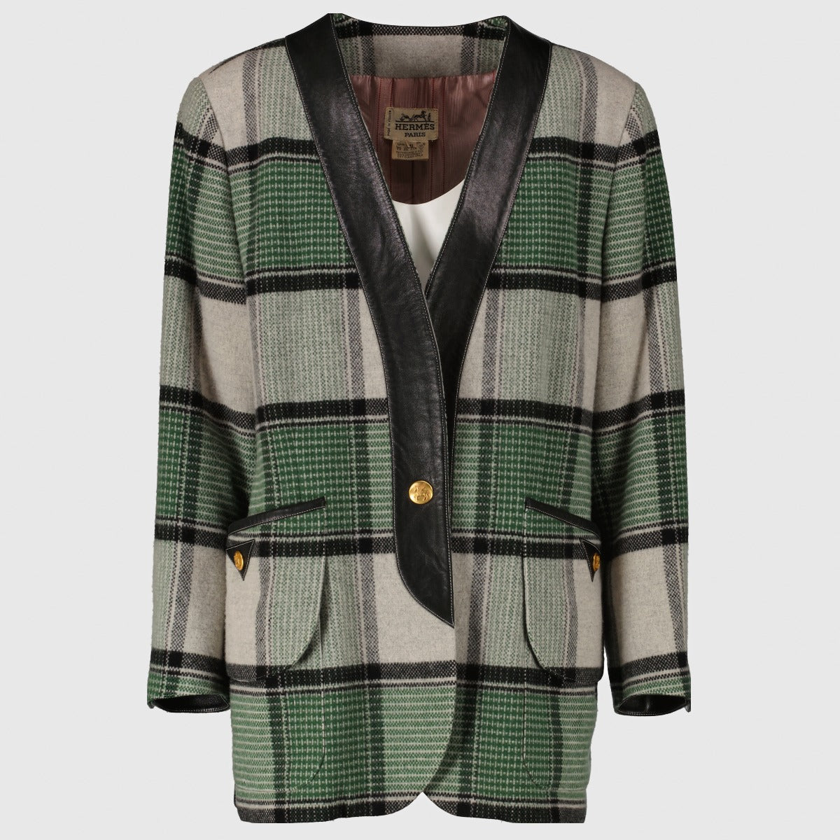 Hermès Grey Check 1980s Wool Jacket