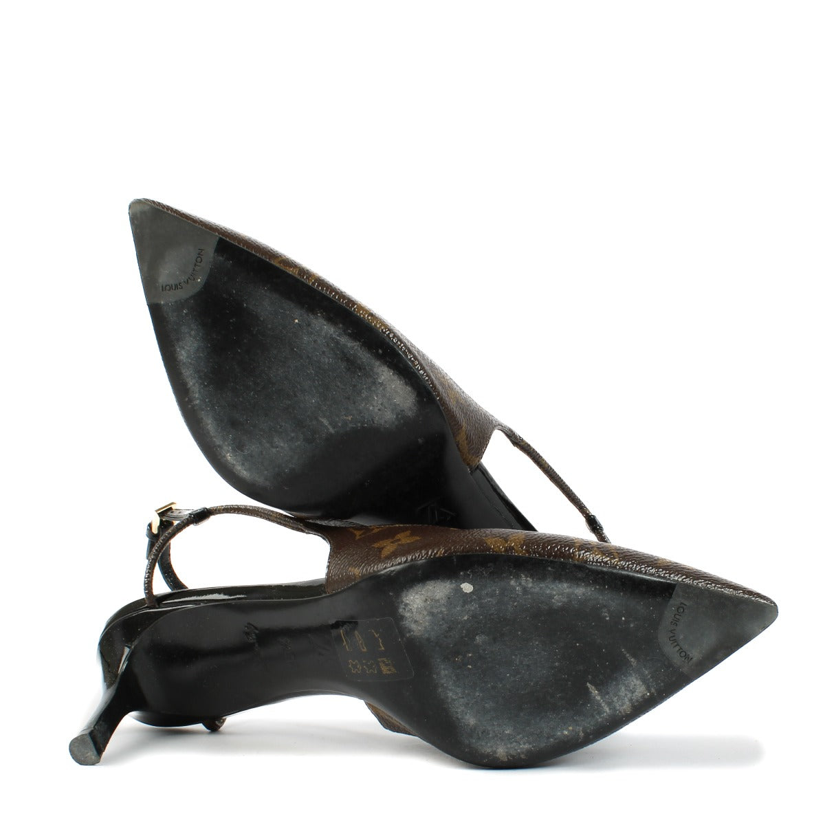 Shop Louis Vuitton Monogram Chérie Slingbacks at Labellov. Crafted from iconic Monogram canvas, featuring a sleek slingback design and pointed toe. In very good condition with slight wear on the soles. Available at Labellov.