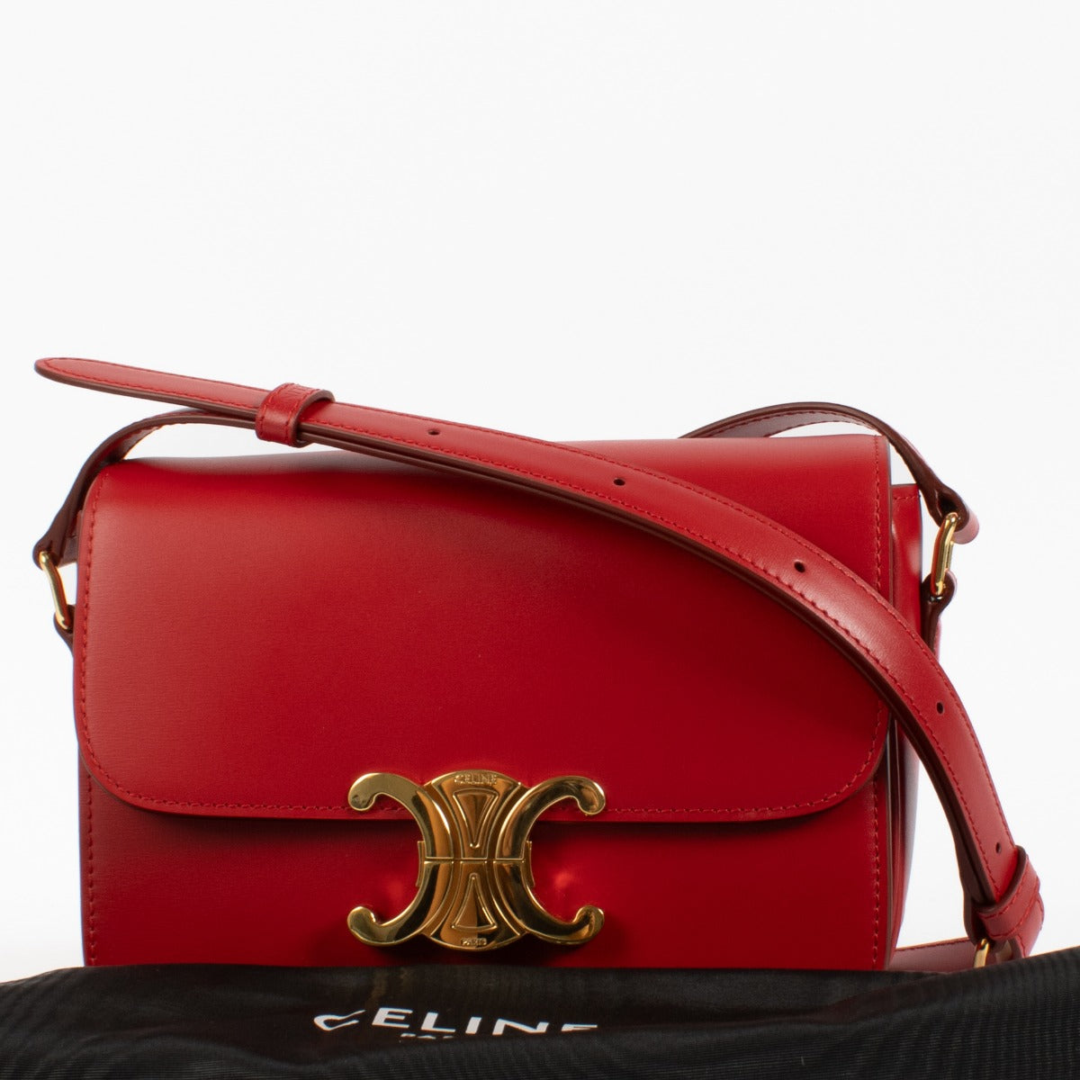 shop 100% authentic second hand Celine Red Shiny Calfskin Teen Triomphe Bag on Labellov.com