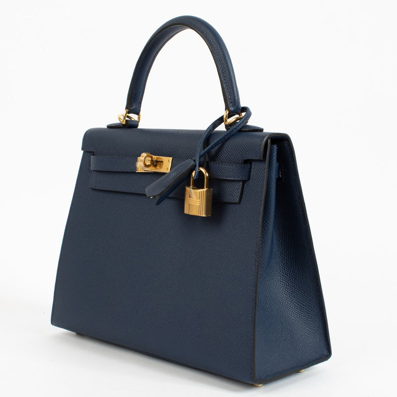 Shop authentic 2024 Hermès Kelly 25 Bleu Navy Epsom GHW on www.labellov.com