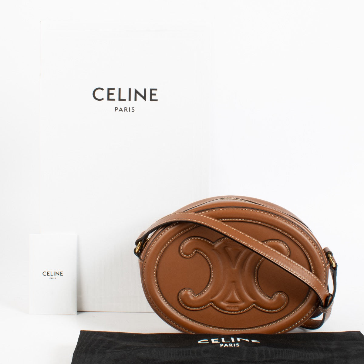 Shop Second Hand Celine Cuir Triomphe Tan Oval Purse on Labellov.com.