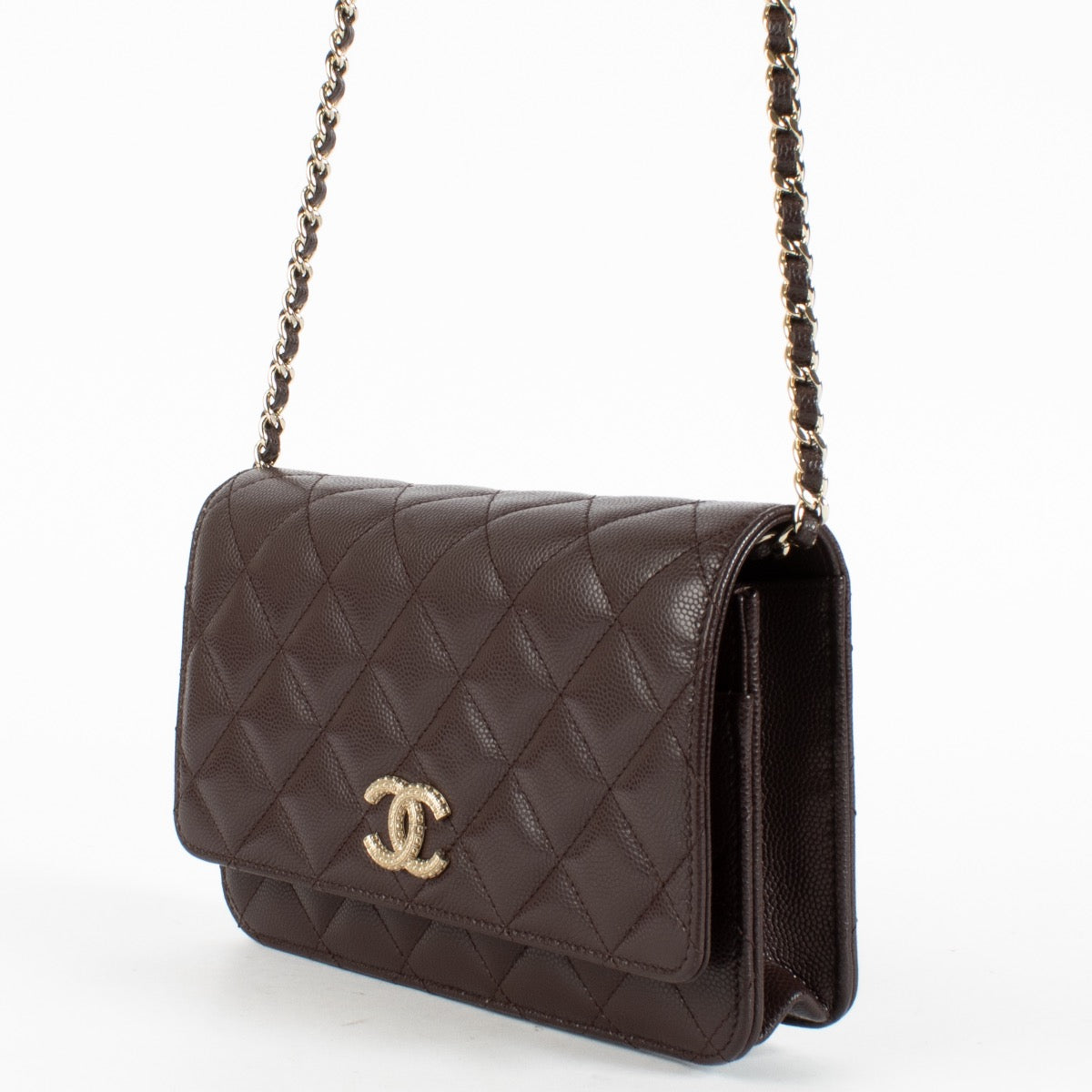 Chanel Dark Brown Caviar Wallet On Chain