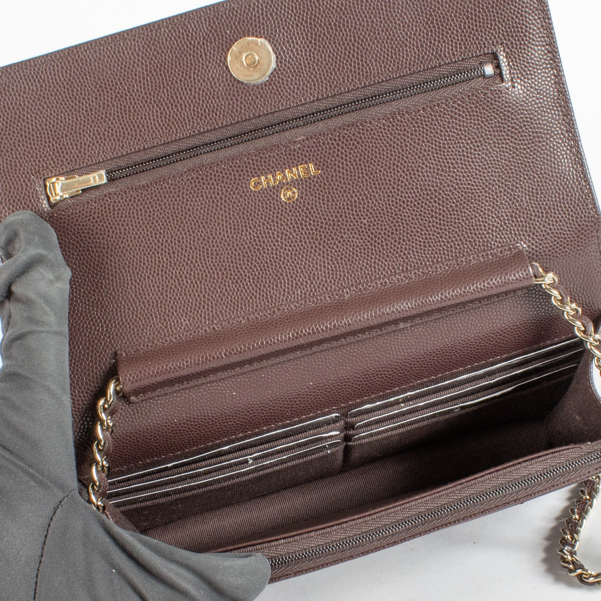 Chanel Dark Brown Caviar Wallet On Chain