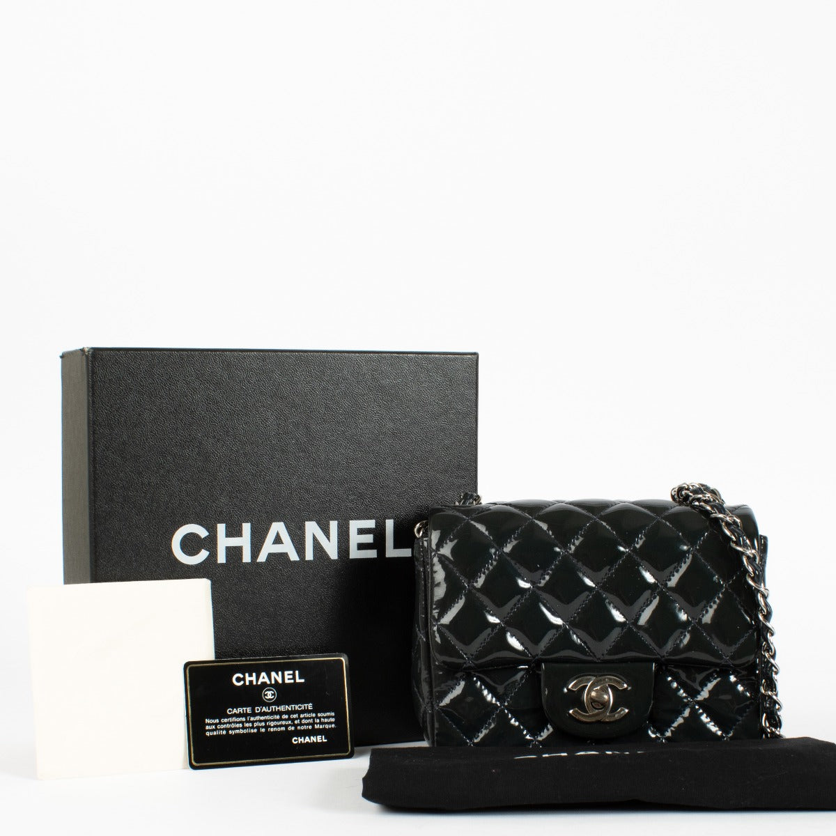Chanel Blue Patent Leather Mini Square Classic Bag